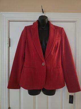Tommy Hilfiger Womens Red Single-Button Blazer Jacket NWT Signature Detailing